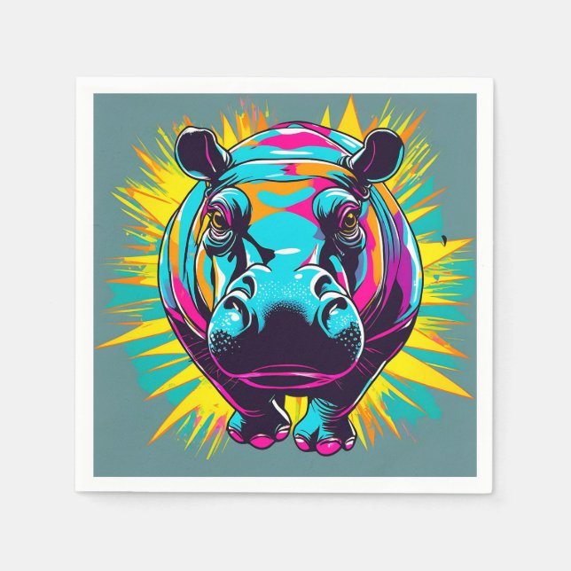 Serviette En Papier Animau hippo vibrant (Devant)