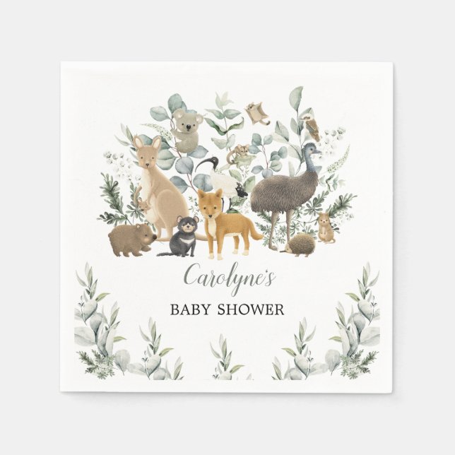 Serviette En Papier Animaux australiens Baby shower d'Eucalyptus feuil (Devant)