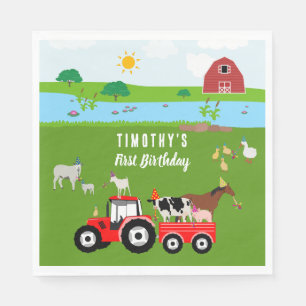 Serviette En Papier Animaux de ferme et tracteur rouge Thème de fête d