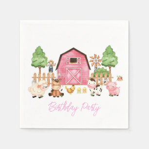Serviette En Papier Animaux de ferme roses fête d'anniversaire