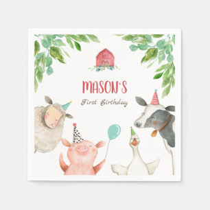 Serviette En Papier Animaux de ferme Zoo Boy Birthday Barnyard Green