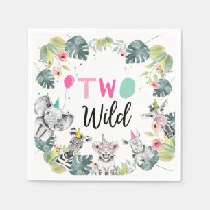 Serviette En Papier Animaux de fête Safari fille rose deuxième anniver