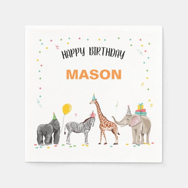 Serviette En Papier Animaux de fête Wild One Zoo Jungle Boy Anniversai (Devant)