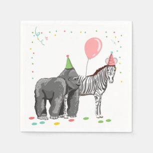 Serviette En Papier Animaux de fête Wild One Zoo Jungle Girl Anniversa