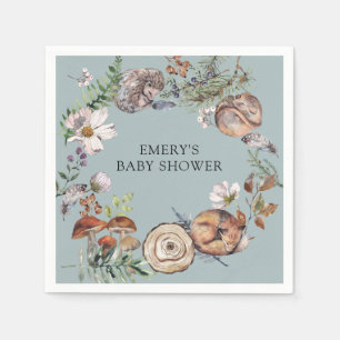 Serviette En Papier Animaux de la forêt de bois bleu poussiéreux Baby