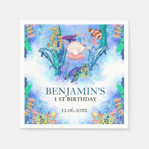 Serviette En Papier Animaux de la mer Sauvages Un Anniversaire