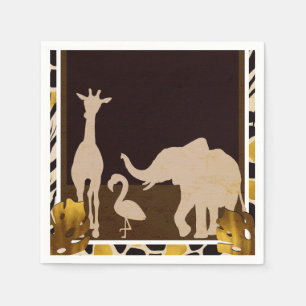 Serviette En Papier Animaux de safari de zoo marron or noir impression