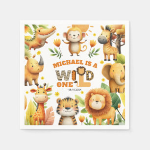 Serviette En Papier Animaux de Safari Fantaisistes WILD ONE 1er Annive