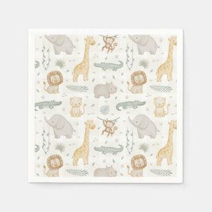 Serviette En Papier Animaux de Safari Jungle Verdure Vichy à Carreaux
