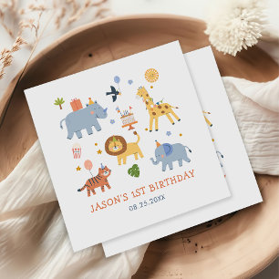 Serviette En Papier Animaux de safari mignons garçon 1er anniversaire