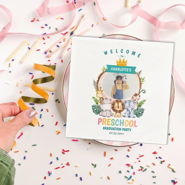 Serviette En Papier Animaux Enfants d'âge préscolaire Célébration de l (Animal Kids Preschool Graduation Celebration Napkins)