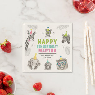 Serviette En Papier Animaux Fête Animaux sauvages Anniversaire Plaque