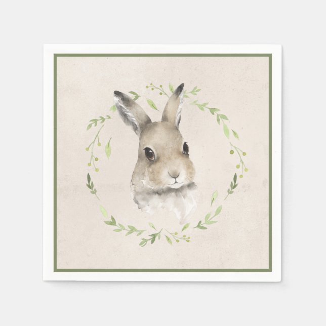 Serviette En Papier Animaux forestiers Aquarelle Baby shower lapin (Devant)