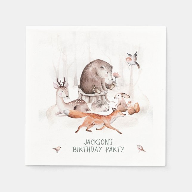 Serviette En Papier Animaux forestiers des bois Anniversaire ou Baby s (Devant)