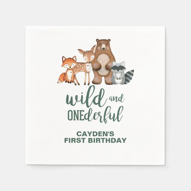 Serviette En Papier Animaux forestiers sauvages superbes premier anniv (Devant)