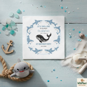 Serviette En Papier Animaux marins Requin 1er anniversaire   Sous l'oc