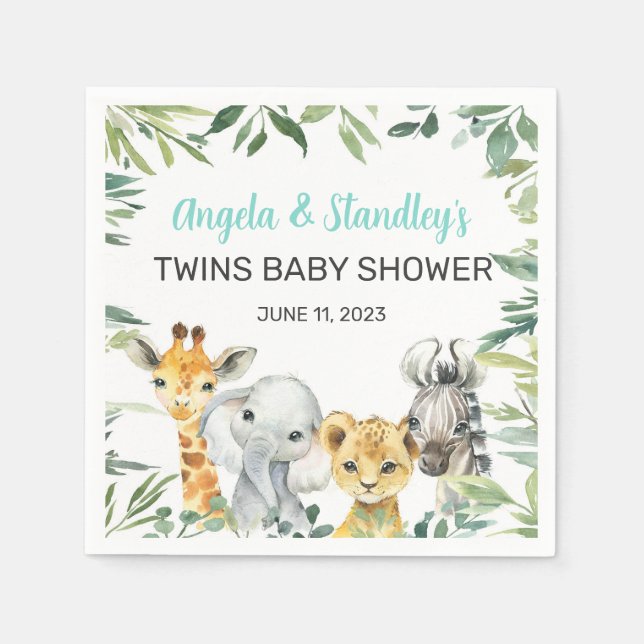 Serviette En Papier animaux safari blanc baby shower serviettes. servi (Devant)