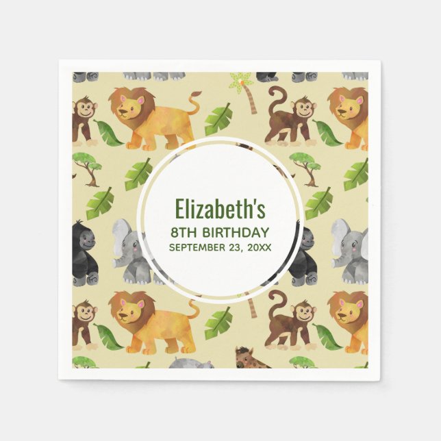 Serviette En Papier Animaux sauvages Anniversaire Safari Aventure (Devant)