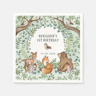 Serviette En Papier Animaux Whimsical Woodland Wild Un 1er anniversair