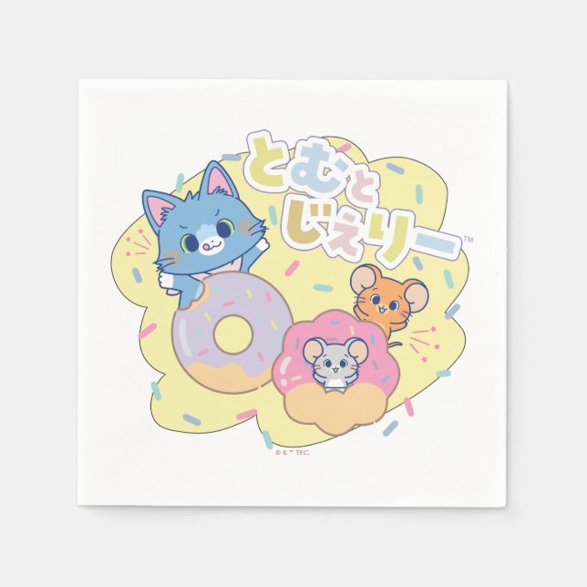 Serviette En Papier Anime Donut délice avec Tom, Jerry et Tuffy (Devant)