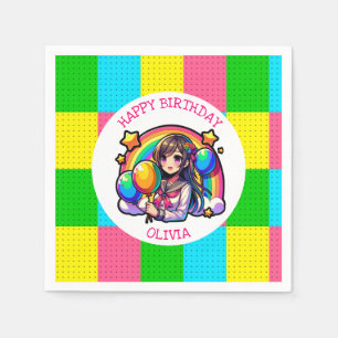 Serviette En Papier Anime Girl Colorful Pop Art Anniversaire Personnal
