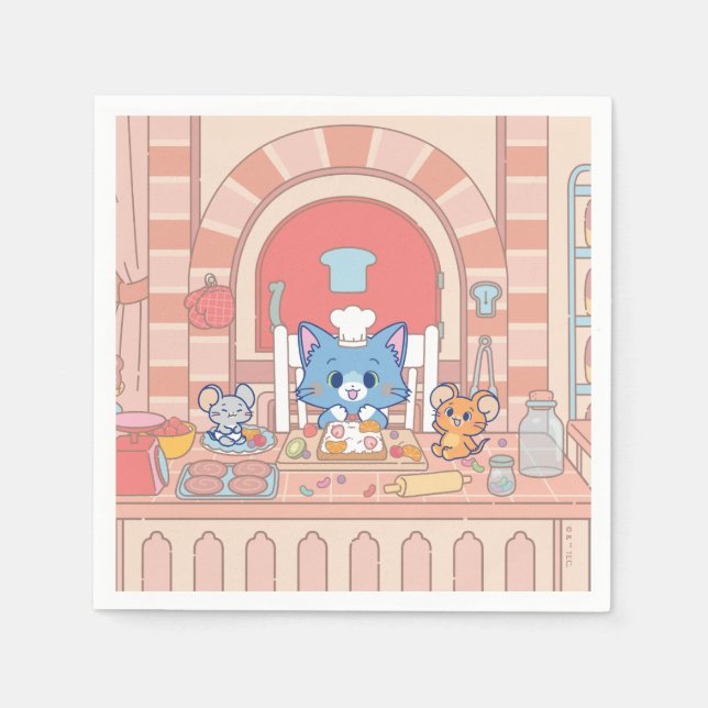 Serviette En Papier Anime Tom, Jerry et boulangerie Tuffy (Devant)