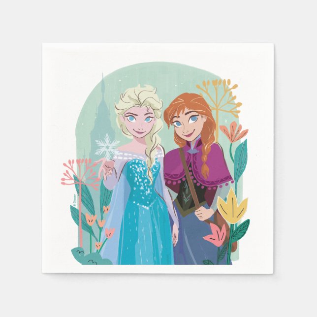 Serviette En Papier Anna & Elsa de Disney Frozen Floral Girls Birthday (Devant)