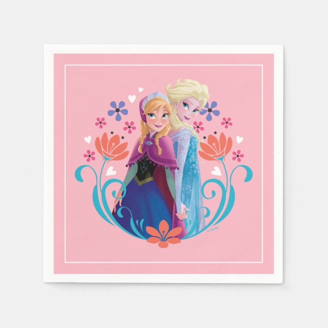 Serviette En Papier Anna et Elsa | Soeurs aux fleurs (Devant)