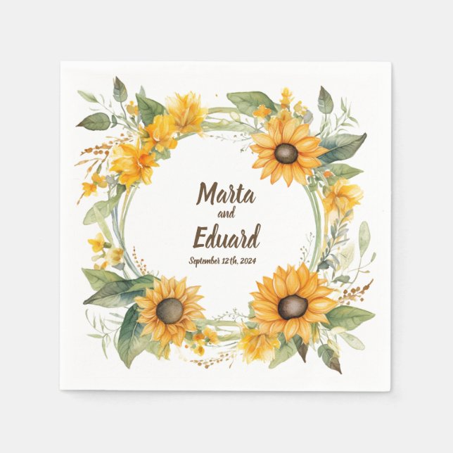 Serviette En Papier Anneau de tournesols : serviettes Mariages personn (Devant)