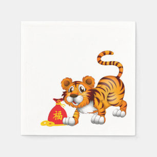 Serviette En Papier Année du sac rouge caricature de tigre