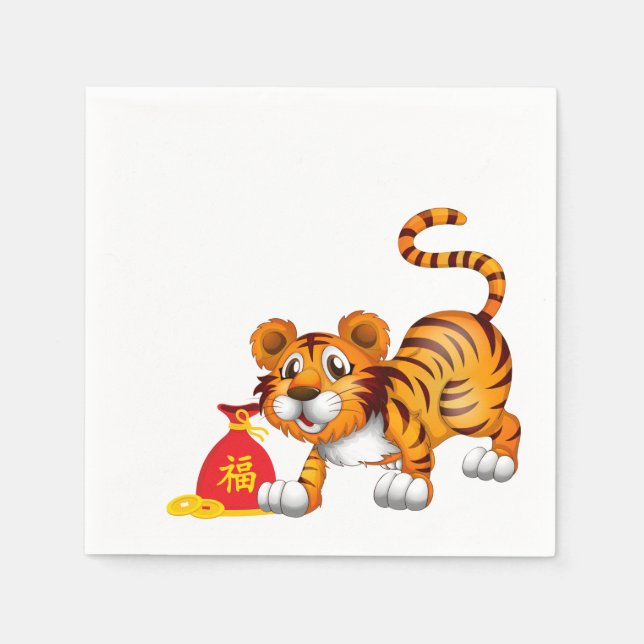 Serviette En Papier Année du sac rouge caricature de tigre (Devant)