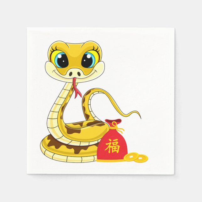 Serviette En Papier Année du serpent Cartoon Red Sack Napkins (Devant)