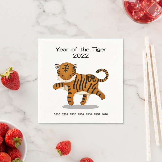 Serviette En Papier Année du Tigre 2022 Zodiac chinois mignon (En situation)