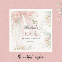 Anniversaire 100 ans Élégant Aquarelle Ruban Rose