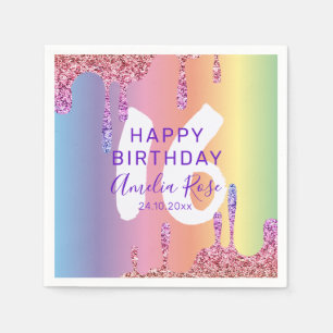 Serviette En Papier Anniversaire 16 ans Coloré Paillettes qui Coulent