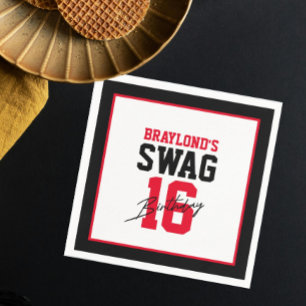 Serviette En Papier Anniversaire 16 de style universitaire Rouge Swag