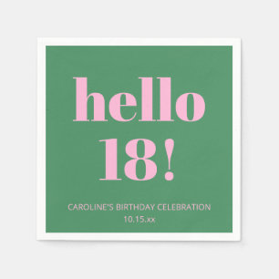 Serviette En Papier Anniversaire 18 Ans Rose Vert Rétro Moderne Éclata