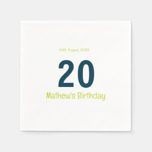 Serviette En Papier anniversaire 20 ans ajoutez nom vert pastel gris g