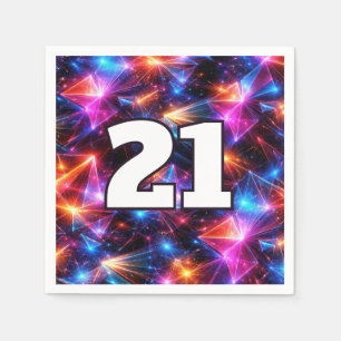 Serviette En Papier Anniversaire 21 ans Néon Polygon Abstrait 