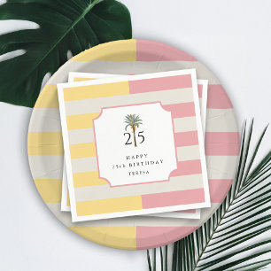Serviette En Papier Anniversaire 25 ans Palm Beach Rayures Pastel Trop