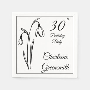 Serviette En Papier Anniversaire 30 ans Fleur de Neige Noir et Blanc