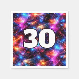 Serviette En Papier Anniversaire 30 ans Néon Polygone Abstrait 