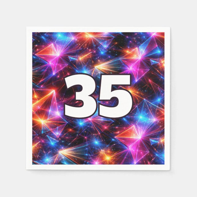 Serviette En Papier Anniversaire 35 ans Néon Polygone Abstrait  (Devant)