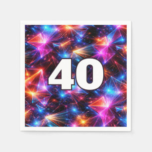 Serviette En Papier Anniversaire 40 ans Néon Polygone Abstrait 