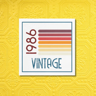 Serviette En Papier Anniversaire 40 ans Vintage 1986 Rayure Rétro Sole