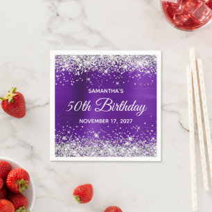 Serviette En Papier Anniversaire 50 ans Paillettes Argentées Papier Al