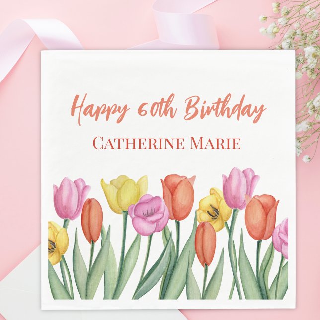 Serviette En Papier Anniversaire 60 ans Fleurs (Créateur téléchargé)
