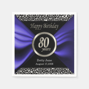Serviette En Papier Anniversaire 80 ans Leopard - bleu pourpre - Per