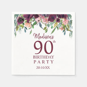 Serviette En Papier Anniversaire 90 ans   Burgundy Marsala Floral Part