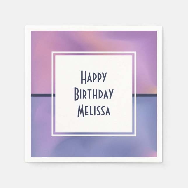 Serviette En Papier Anniversaire Abstrait moderne violet et rose (Devant)